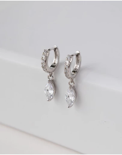 Wanderlust + Co - Marquise Silver Baby Huggie Earrings