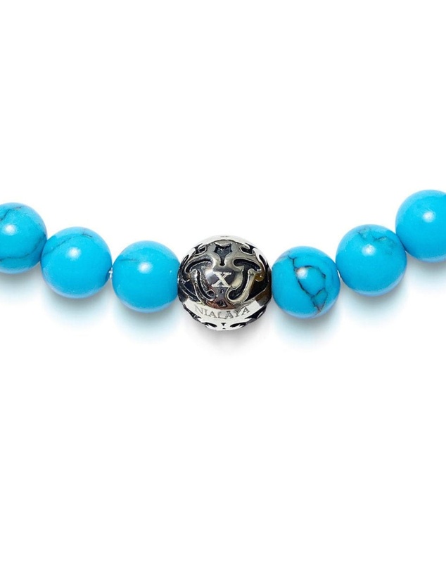 Nialaya Jewellery - Men's Wristband with Turquoise and Silver