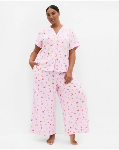 City Chic - Plus size Kitty Berry Print Pyjama Pant - baby pink