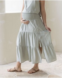 Angel Maternity - Ellie Maternity Shirred Maxi Skirt in Mint Green