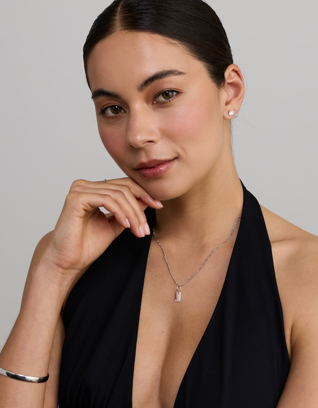 Michael Hill - Engravable Cut Corner Tag Pendant with Cubic Zirconia in Sterling Silver