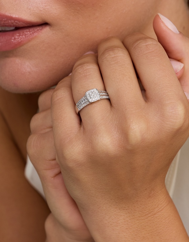 Michael Hill - 0.35 Carat TW Cushion-Shaped Diamond Cluster Ring in Sterling Silver
