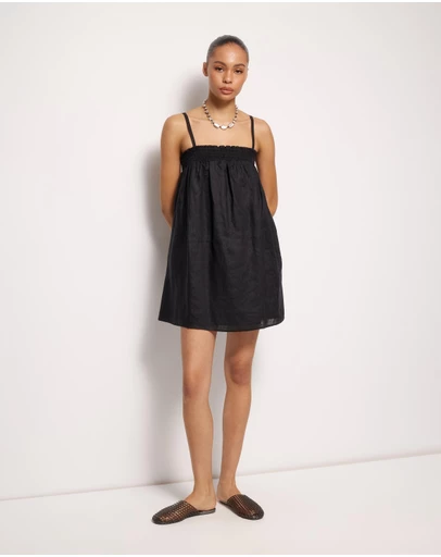 AERE - Amba Shirred Linen Mini Dress