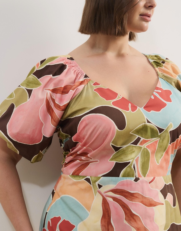 Atmos&Here Curvy - Kiki Puff Sleeve Cotton Poplin Midi Dress