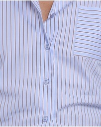 Petal & Pup - Vienne Tie Back Button Up Shirt - Blue/Brown Stripe