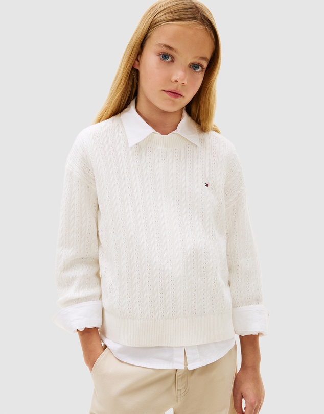 Tommy Hilfiger - Girls Pointelle Cable Knit Relaxed Jumper - Teens