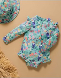 Purebaby - Printed Frilly Long Sleeve Swimsuit- Kids-Babies