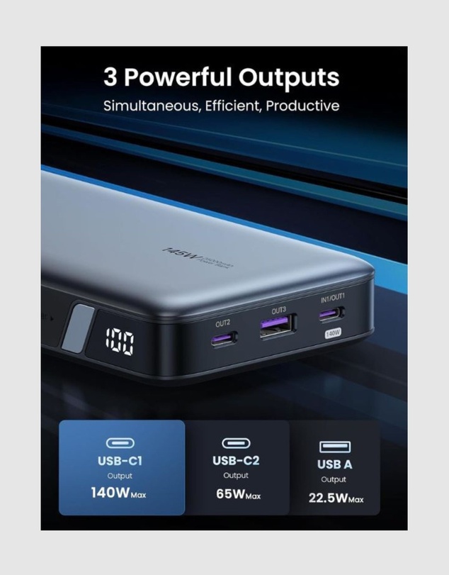 Ugreen - UGREEN 145W 25000mAh for Laptop-3 Ports Power Bank