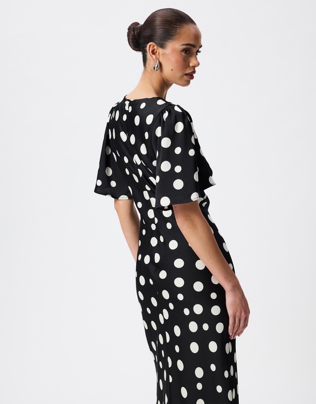 Tussah - Camille Flutter Sleeve Lace Trim Polka Dot Maxi Dress