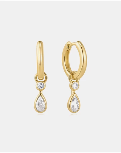 Ania Haie - Gold Dangling Bezel Teardrop Huggie Hoop Earrings