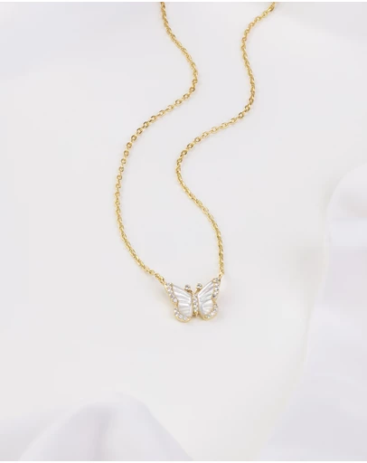 Wanderlust + Co - Butterfly Pearl & Gold Necklace