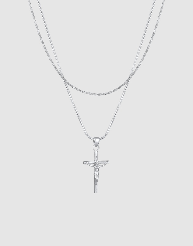 Kuzzoi - ICONIC EXCLUSIVE - Layered Crucifix Pendant Necklace in 925 Silver