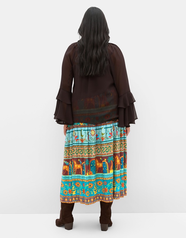 City Chic - Plus size Paradiso Print Midi Skirt - alpine green