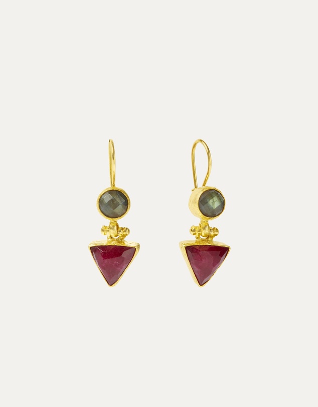 Ottoman Hands - Hydra Labradorite and Ruby Drop Earrings
