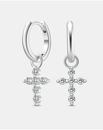 Mestige - Faith Cross Hoops - Silver Plated