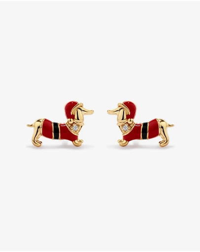 Michael Hill - Dachshund Christmas Stud Earrings with Cubic Zirconia in 18kt Yellow Gold Vermeil
