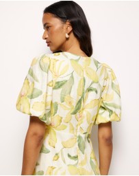 AERE - Clea Linen Puff Sleeve Midi Dress