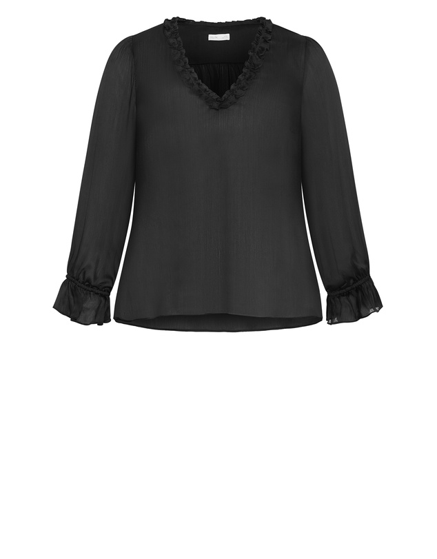 City Chic - Plus size Maia Ruffle V Neck Top - black