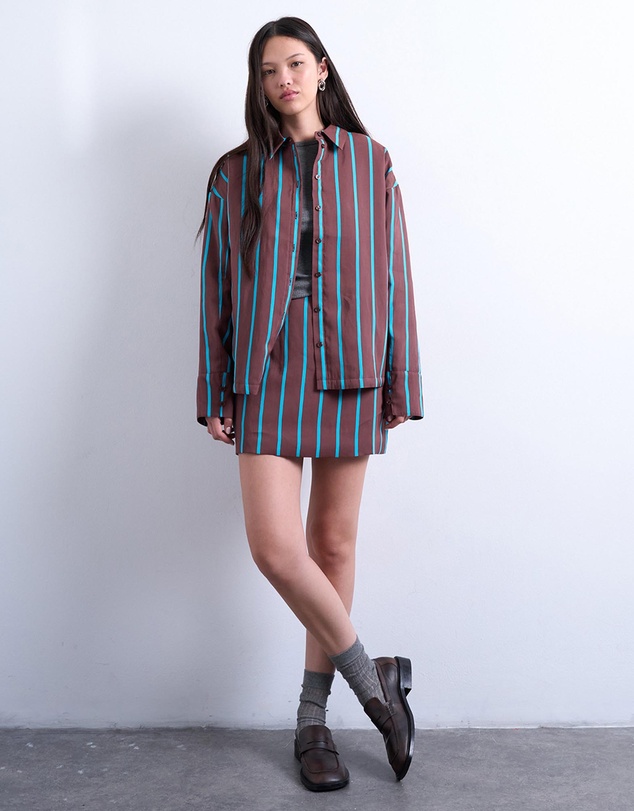 TOPSHOP - Co-ord Quilted Oversized Stripe Shirt