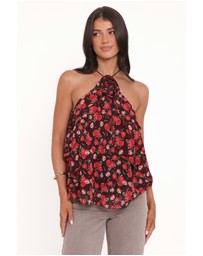 Petal & Pup - Zorina Halter Neck Chiffon Top - Brown Floral