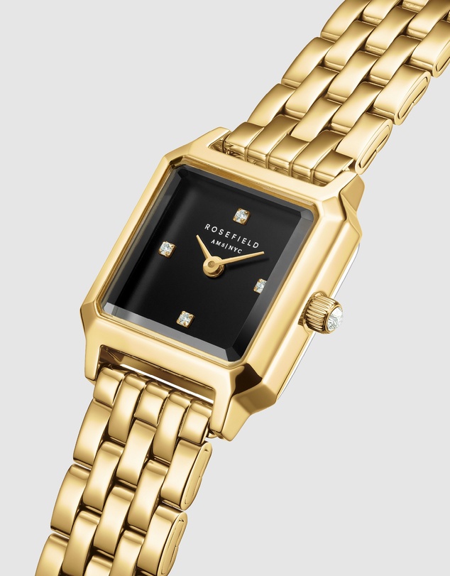 Rosefield - Boxelle Black Crystal Gold-Tone Bracelet Watch
