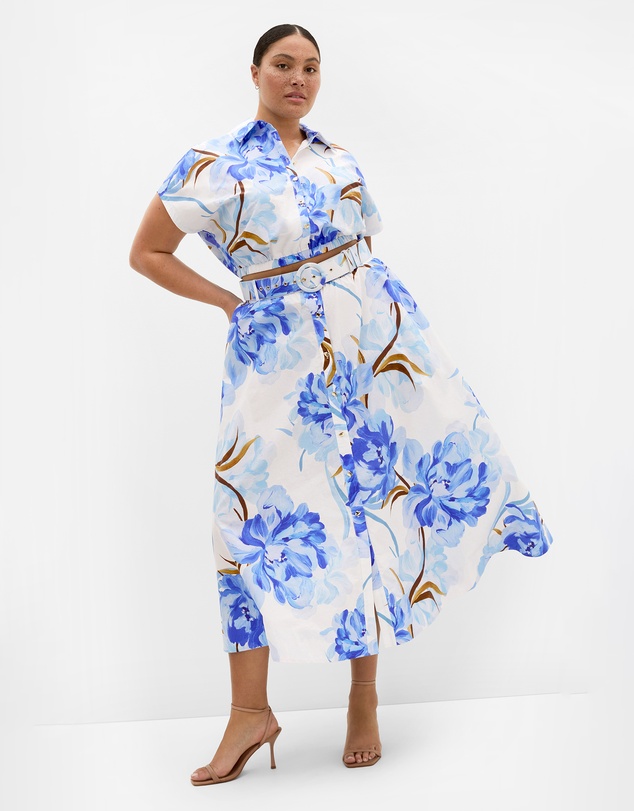 City Chic - Plus size Vacay Paint Print Shirt - white
