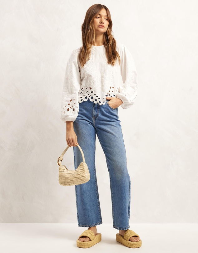 AERE - Embroidered Linen Blend Top