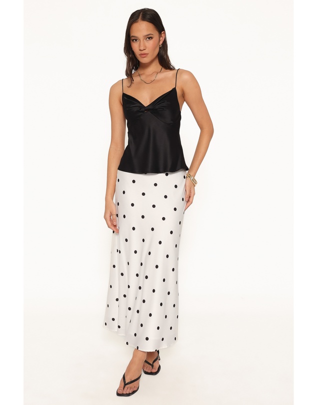 Petal & Pup - Nellie Satin Midi Skirt - White Polka Dot