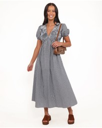 Petal & Pup - Ilyana Short Sleeve Maxi Dress - Navy Gingham