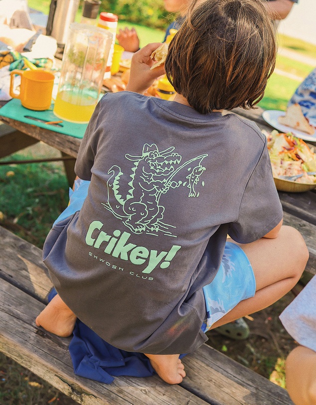 Skwosh - Crikey Boys Back Print Tee in Charcoal