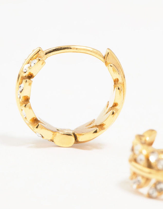 Lovisa - Gold Plated Surgical Steel Diamante Leaf Huggie Earrings