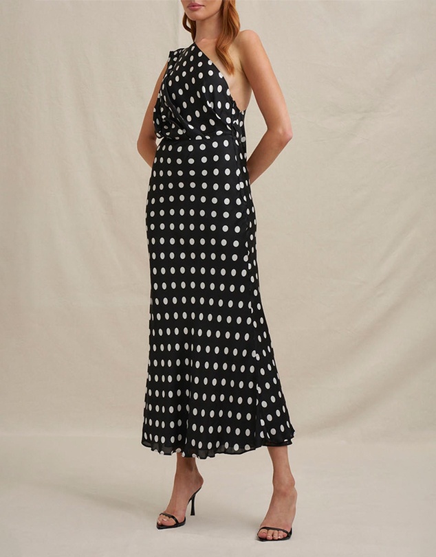 BY JOHNNY. - Dove Drape Polka Ankle Dress