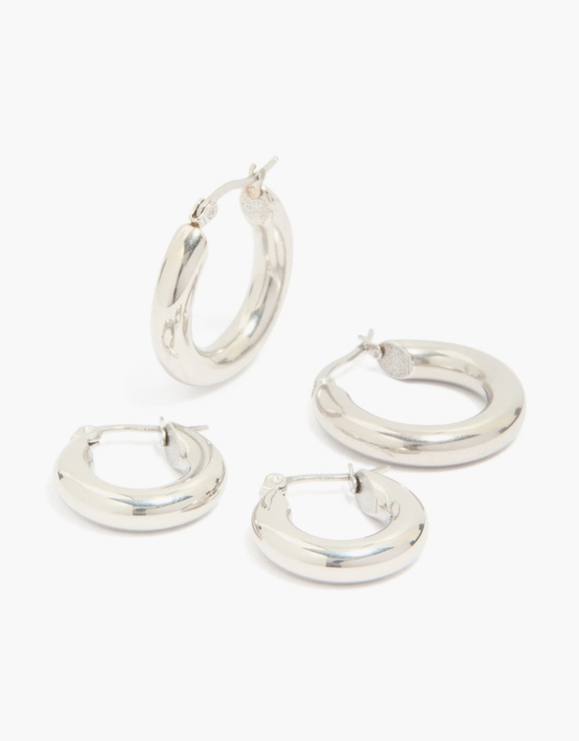Lovisa - Waterproof Stainless Steel Tube Hoop Earrings 2-Pack