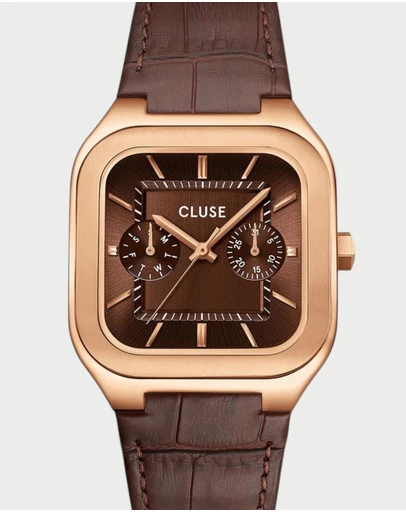 Cluse - CLUSE Quadrus Multi, Leather, Brown, Rose Gold Colour