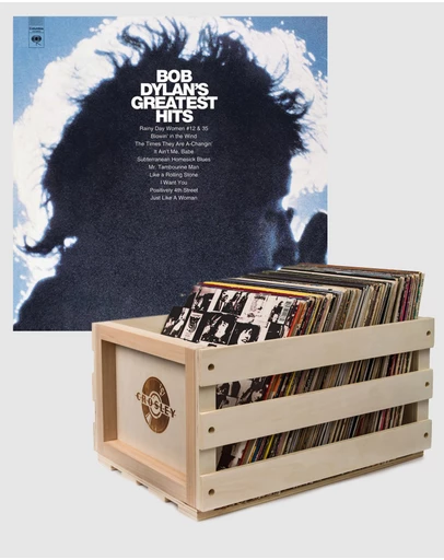 Sony Music - Crosley Record Storage Crate & Bob Dylan Greatest Hits Vinyl Album Bundle