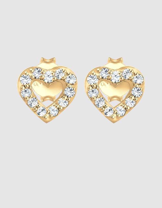 Elli Jewelry - Crystal Heart Stud Earrings in Gold-Plated 925 Silver
