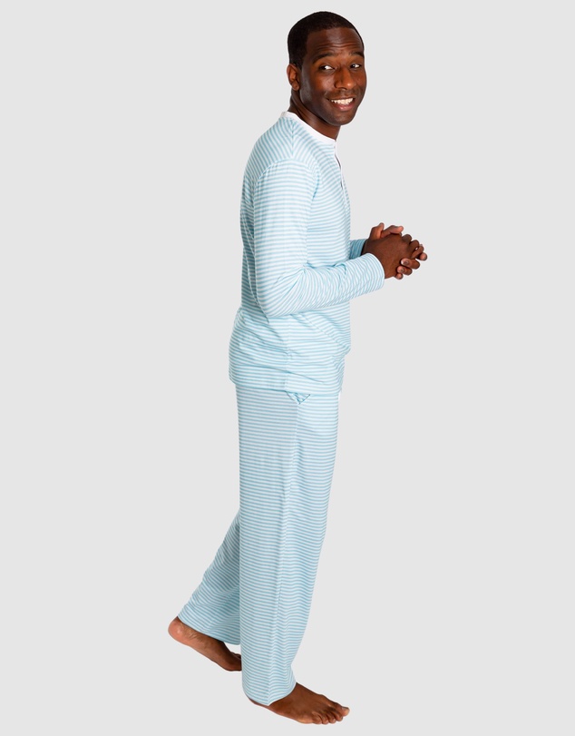 Sant And Abel - Men's Sky Blue Jersey Stripe Henley Top