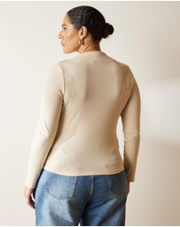 Atmos&Here Curvy - Mock Neck Rib Long Sleeve Top