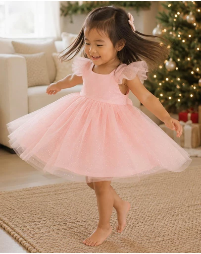 Bebe by Minihaha - Festive Pink Glitter Tulle Dress - Kids