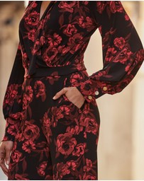 Sosandar - Floral Print Tie Neck Jumpsuit