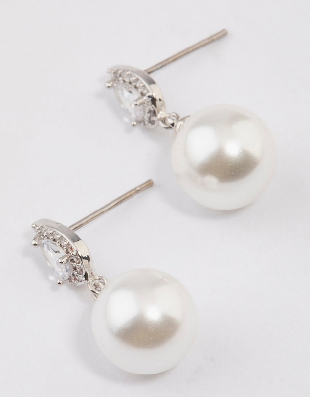 Lovisa - Silver Diamante Pear & Pearl Drop Earrings