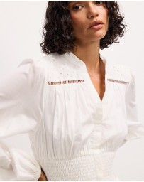The Fated - Shirred Waist Broderie Short Dress
