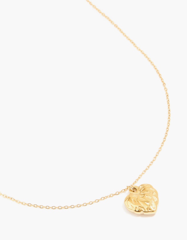 Lovisa - Waterproof Gold Plated Stainless Steel Textured Heart Pendant Necklace