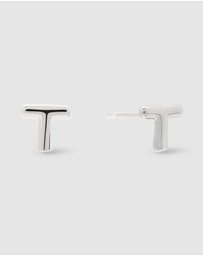 Wanderlust + Co - Alphabet Bubble Silver Stud Earrings - Letter T