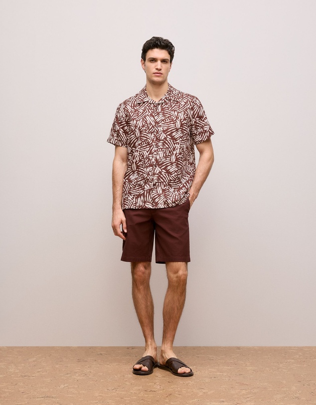 Trenery - Etch Linen Camp Shirt in Deep Red