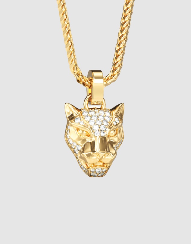 GUESS - GUESS Mens Gold-Tone Panther Pave Necklace