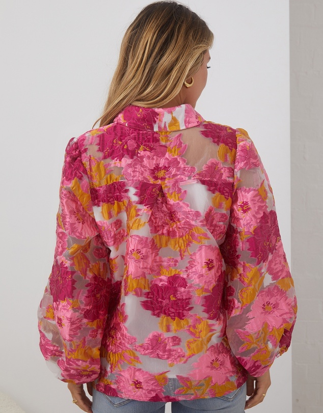 Esther & Co - Janette Shirt - Pink and White Floral