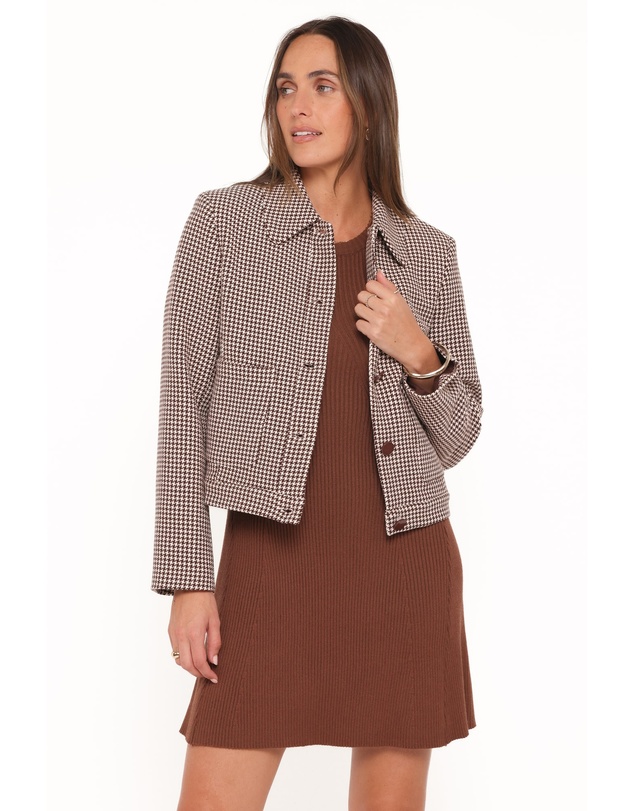 Petal & Pup - Harvie Crop Trucker Jacket - Brown Houndstooth