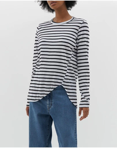 Bassike - stripe scoop hem long sleeve t.shirt
