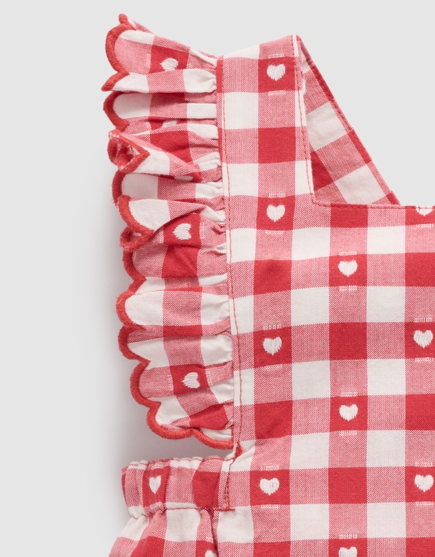Purebaby - Gingham Overall Bodysuit Christmas -Kids-Babies